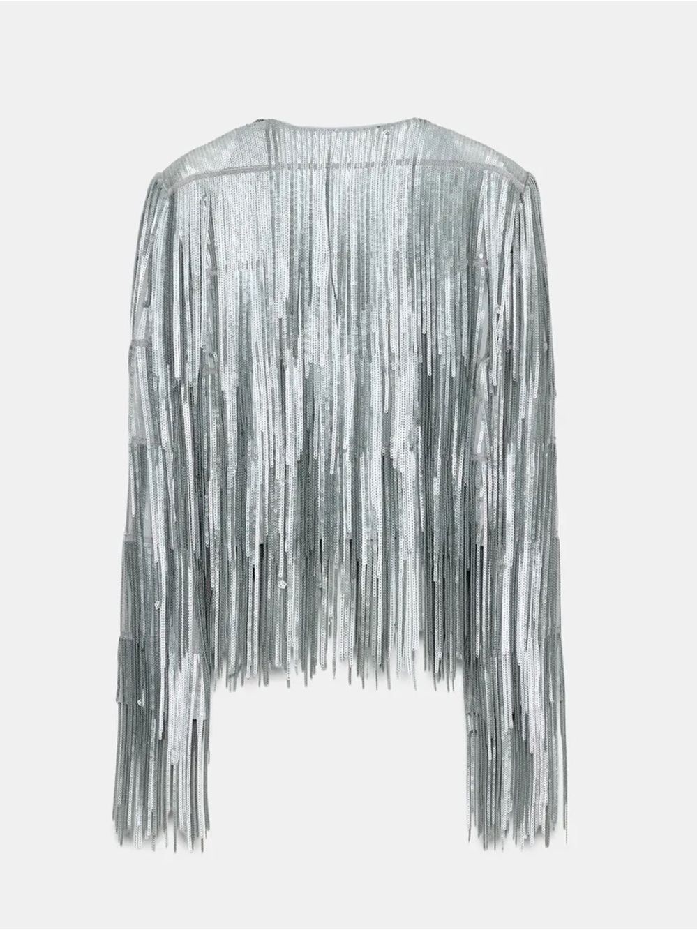 Zara ZW Collection Fringed Sequin Jacket in Silver-Stone - Picture 6 of 14